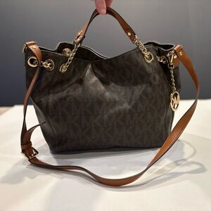 Michael Kors Dark Brown Shoulder Bag with Gold Accents
